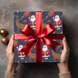 Santa Claus with Rudolph Custom Christmas Festive Wrapping Paper<br><div class="desc">Customize to change the background color. Illustrations by becky nimoy</div>