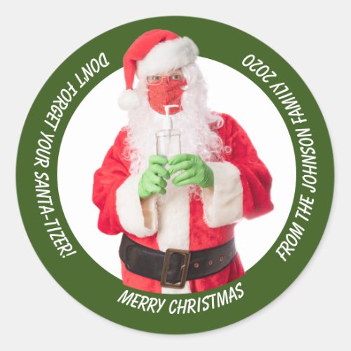 Santa Claus With Sanitizer 2020 Classic Round Sticker