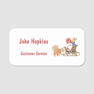 Santa Claus with Sleigh and Reindeer Personalized Name Tag