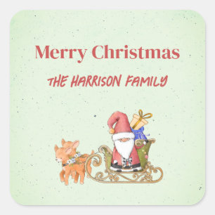 Santa Claus with Sleigh and Reindeer Personalized Square Sticker