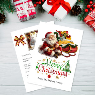 Santa Claus with Sleigh Full of Gifts Christmas Holiday Card
