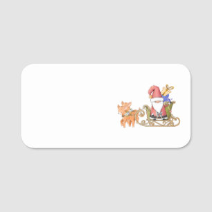 Santa Claus with Sleigh, Gifts and Reindeer Name Tag