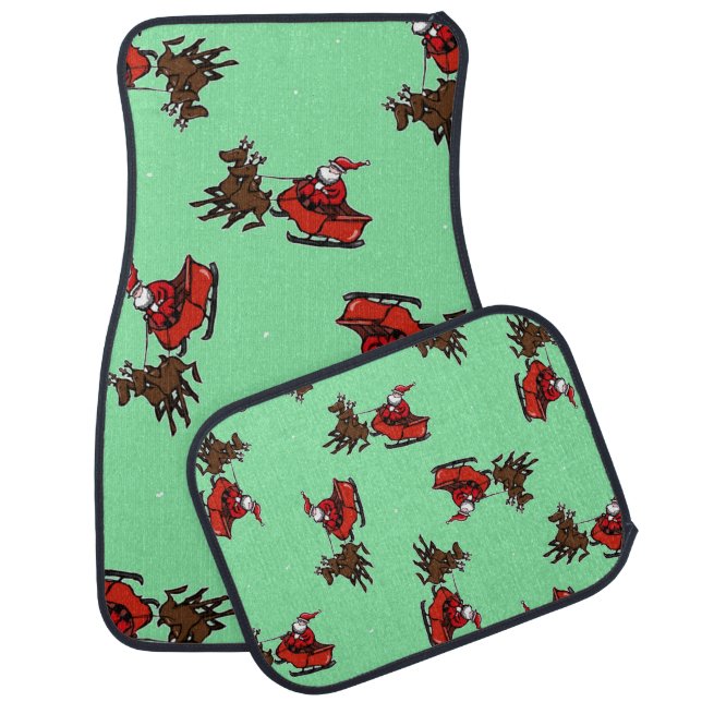 Santa Claus with sly on green Car Floor Mat (Set)
