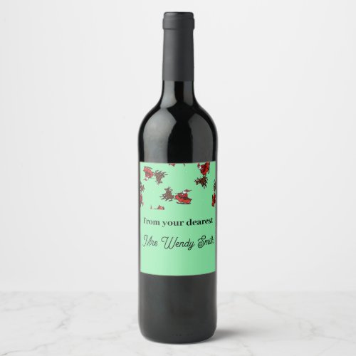 Santa Claus with sly on green Wine Label