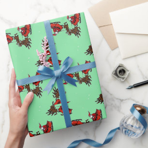 Santa Claus with sly on green Wrapping Paper