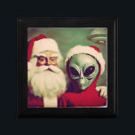 Santa Claus with Space Alien UFO Christmas Sci Fi Gift Box<br><div class="desc">Together at last - Santa Claus and a green space alien with his UFO looming overhead. Yes, we know you've always dreamed of seeing these two together and here they are at last on a cute gift box that's perfect for a present! Give as a gift to someone who likes...</div>