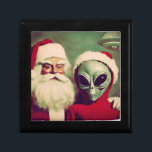 Santa Claus with Space Alien UFO Christmas Sci Fi Gift Box<br><div class="desc">Together at last - Santa Claus and a green space alien with his UFO looming overhead. Yes, we know you've always dreamed of seeing these two together and here they are at last on a cute gift box that's perfect for a present! Give as a gift to someone who likes...</div>