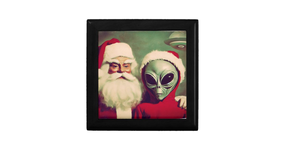 Santa Claus with Space Alien UFO Christmas Sci Fi Gift Box | Zazzle