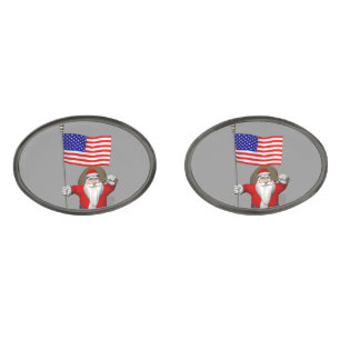 Santa Claus With Star Spangled Banner Cufflinks
