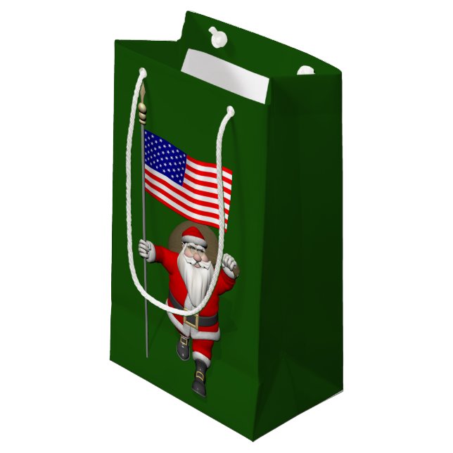 Santa Claus With Star Spangled Banner Small Gift Bag (Front Angled)