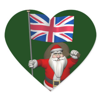 Santa Claus With Union Flag Of The UK Heart Sticker