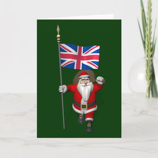 Santa Claus With Union Flag Of The UK Holiday Card (Front)