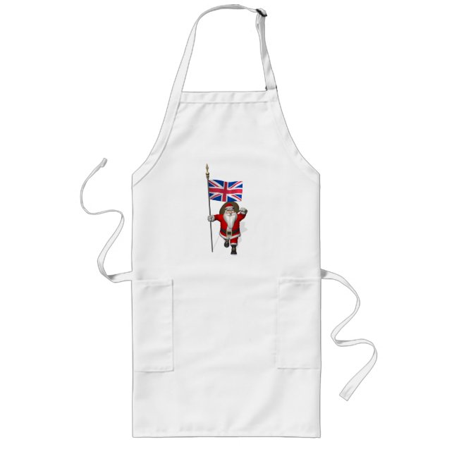 Santa Claus With Union Flag Of The UK Long Apron (Front)