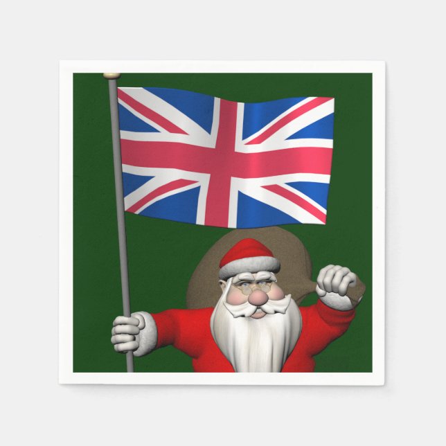 Santa Claus With Union Flag Of The UK Napkins (Front)