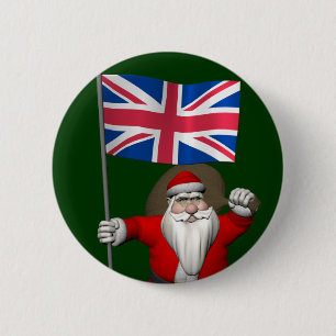 Santa Claus With Union Flag Of The UK Pinback Button