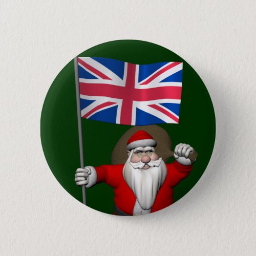 Santa Claus With Union Flag Of The UK Pinback Button