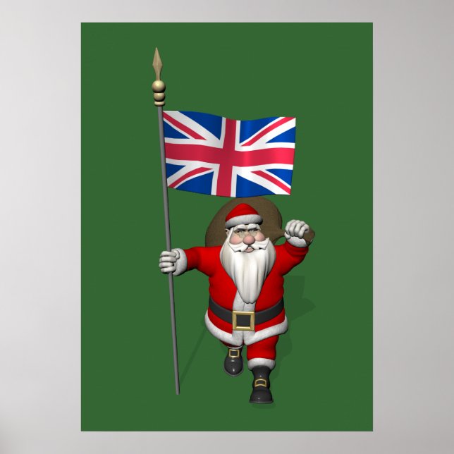 Santa Claus With Union Flag Of The UK Poster (Front)