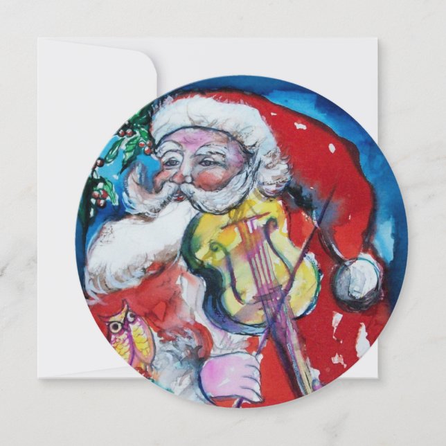 SANTA  CLAUS WITH VIOLIN - CHRISTMAS PARTY Gold Invitation (Front)
