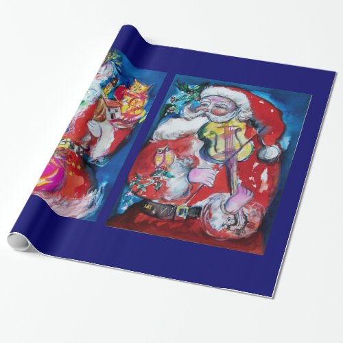 SANTA CLAUS WITH VIOLINCHRISTMAS TREE AND BALOONS WRAPPING PAPER