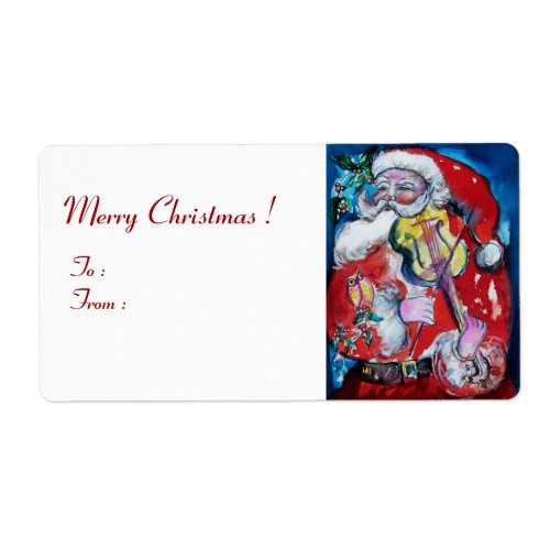 SANTA  CLAUS WITH VIOLIN Musical Christmas Label
