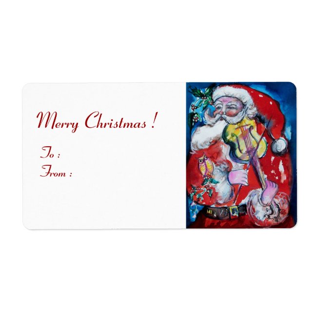 SANTA  CLAUS WITH VIOLIN Musical Christmas Label (Front)