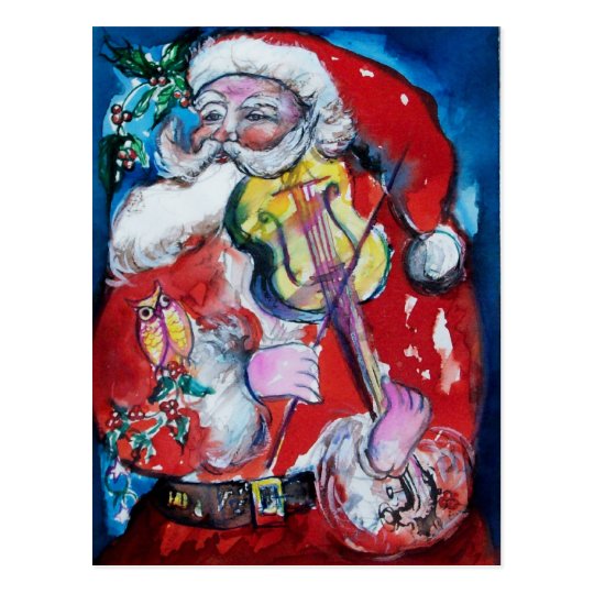 SANTA CLAUS WITH VIOLIN POSTCARD