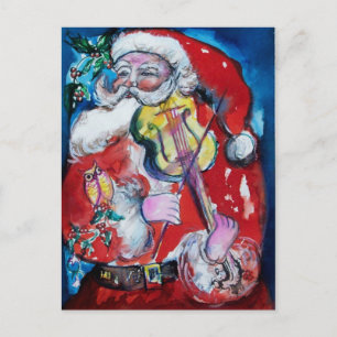 SANTA CLAUS WITH VIOLIN S MONOGRAM HOLIDAY POSTCARD