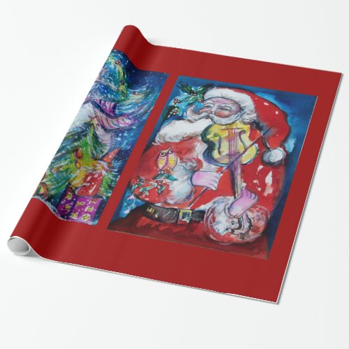 SANTA CLAUS WITH VIOLIN SNOWMAN AND XMAS TREE WRAPPING PAPER