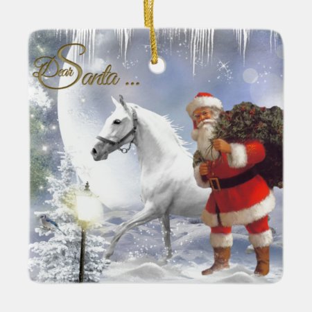 Santa Claus With White Horse Ceramic Ornament
