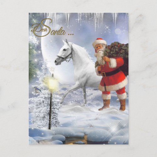 Santa Claus With White Horse Holiday Postcard