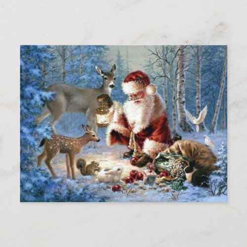 Santa Claus with wildlife Holiday Postcard