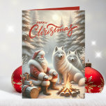 Santa Claus with Wolves Christmas Holiday Card<br><div class="desc">Vintage style Merry Christmas Santa with his beautiful white wolf dogs,  fantasy art holiday card.  Personalize this with your own message on the inside and family name to send out to friends and family for the holidays.</div>