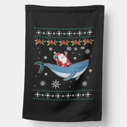 Santa Claus With Xmas Riding Whale Ugly Merry House Flag