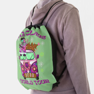 SANTA CLAUS WORLD TOUR funny 70's style Drawstring Bag