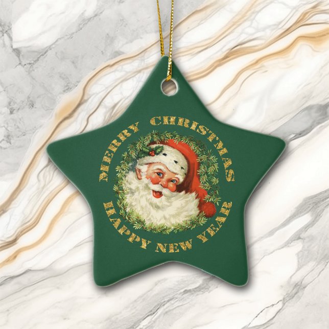 Santa Claus Wreath Ceramic Ornament (Creator Uploaded)