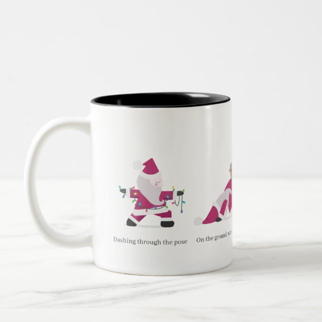 Santa Claus Yoga Holiday Jingle Christmas Meditate Two-Tone Coffee Mug (Left)