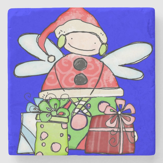 Santa ClausChristmas Marble Stone Coaster, Blue    Coaster (Front)