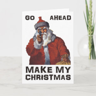 Santa Clause aiming gun - Make My Funny Christmas Holiday Card