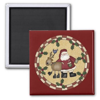 Santa Clause And Reindeer Christmas Magnet by christmas_tshirts at Zazzle