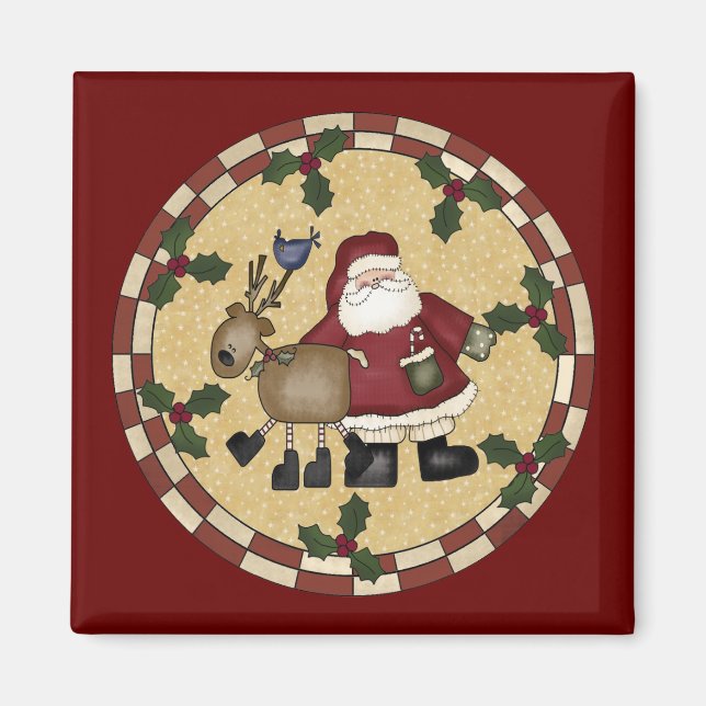 Santa Clause and Reindeer Christmas Magnet (Front)