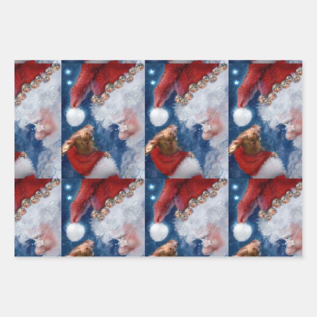 Santa Clause Animal Lover Wrapping Paper Sheets (Front)