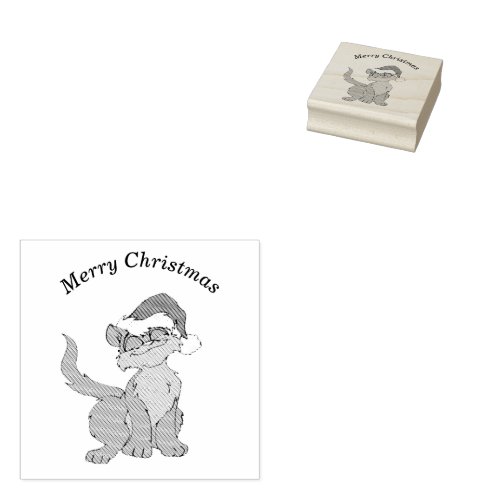 Santa Clause cat with a red Santa 2x2 Rubber Stamp