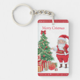 Santa Clause, Christmas Tree and Presents Keychain