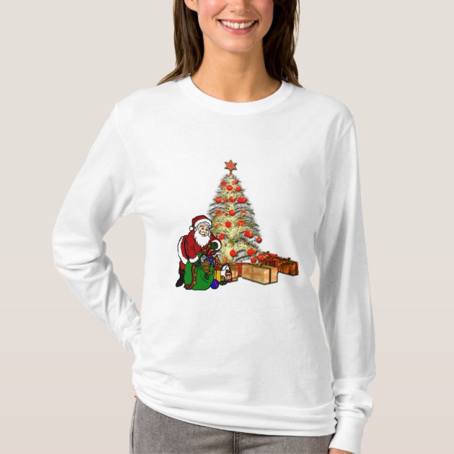 Santa Clause Christmas Tree T-Shirt (Front)