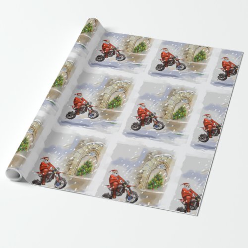 Santa Clause coming to town on his dirt bike Wrapping Paper
