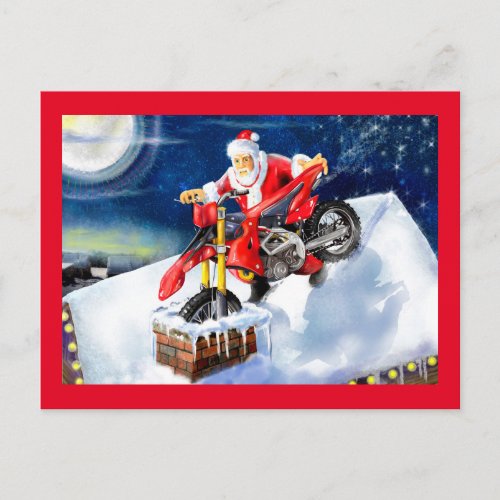 Santa Clause delivering a dirt bike Postcard