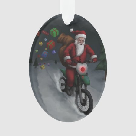 Santa Clause Delivering Presents On Dirt Bike  Ornament
