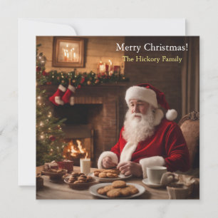 Santa Clause eating cookings Holiday Card