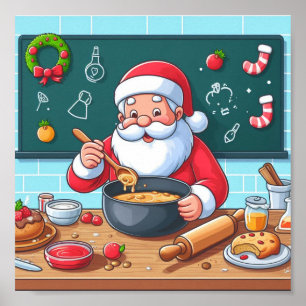 santa clause enjoying cooking poster