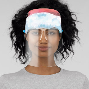 Santa Clause Father Christmas fluffy red white hat Face Shield